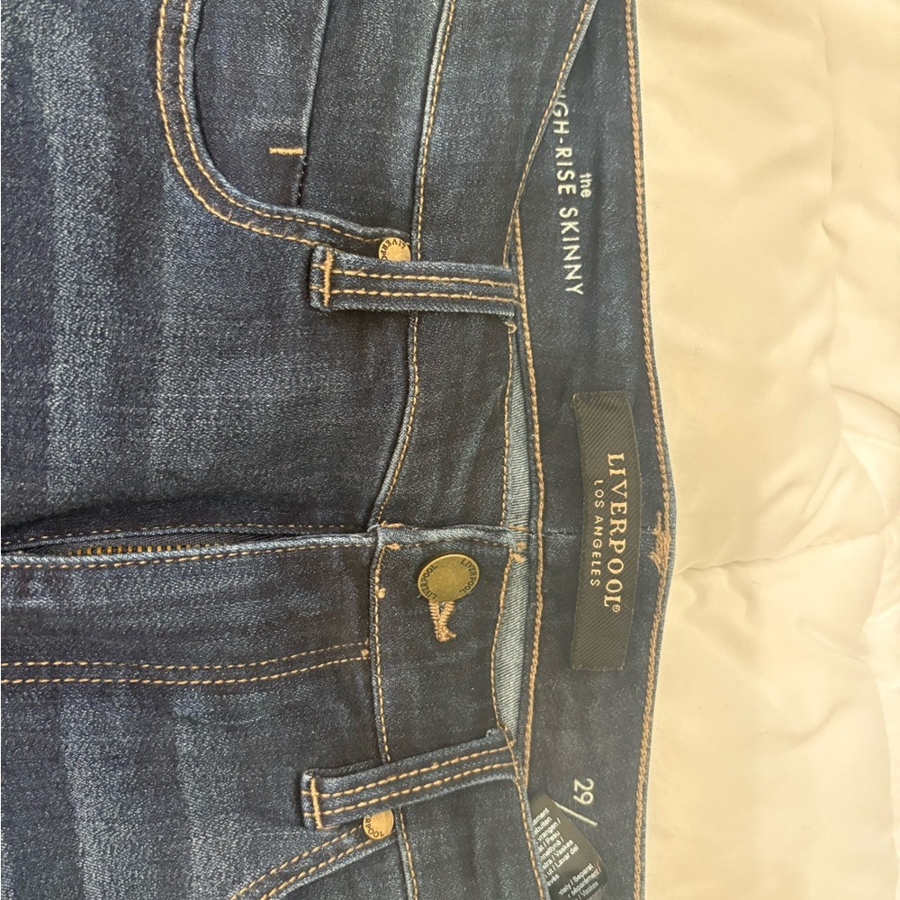 Liverpool Dark Blue Denim Jeans with Gold Stitching